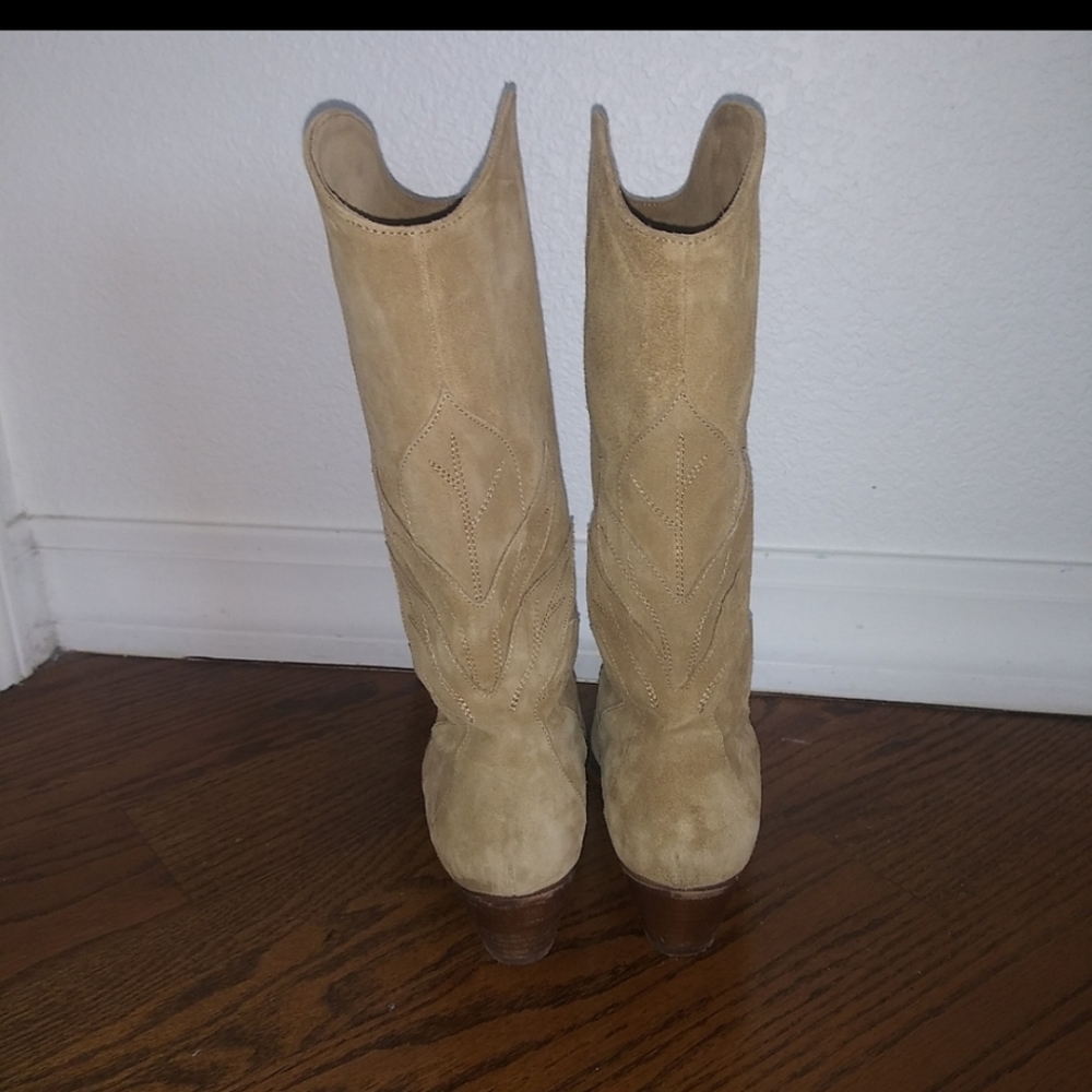 Sezane Phoenix Cowgirl Leather Beige Tan Boots - Picture 8 of 13